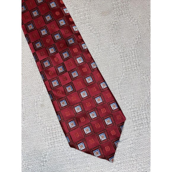 Ermenegildo Zegna Men’s Dress Tie Sz 59” 3.5” Red Geometric Business Formal NWOT